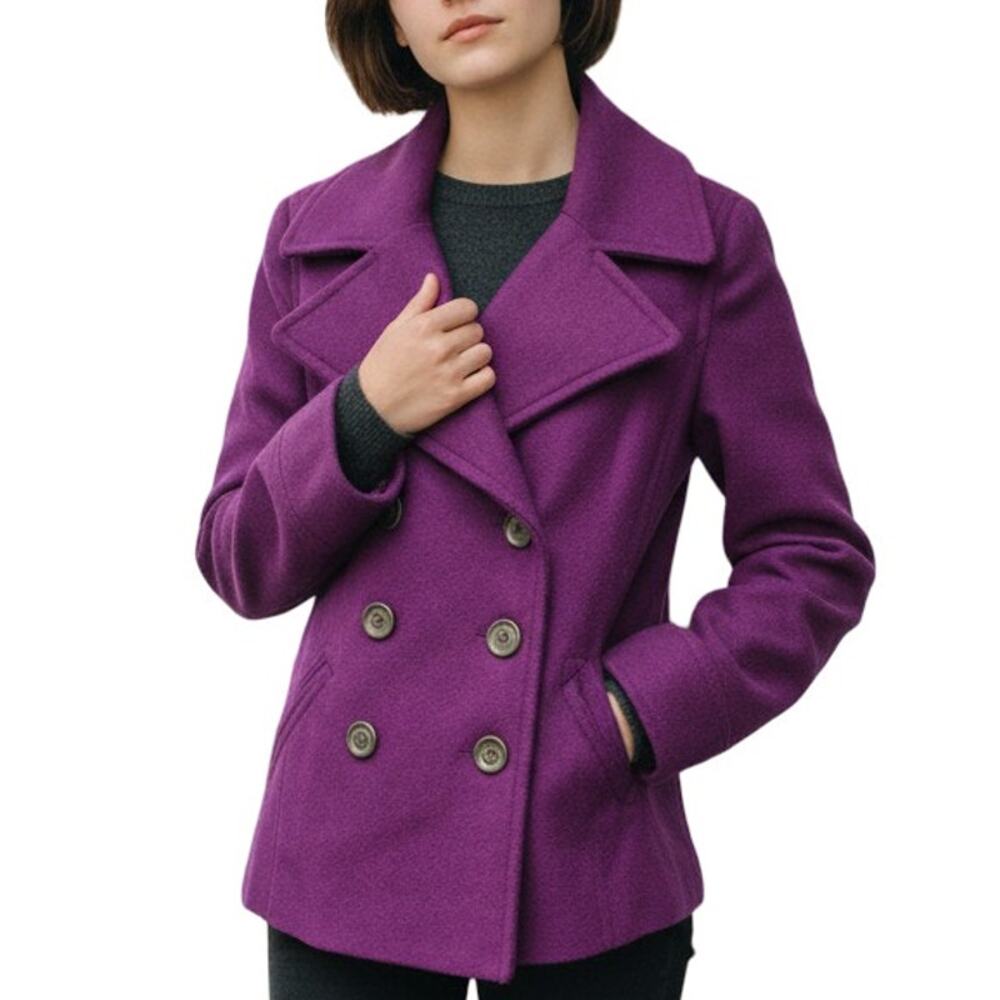 Old Navy Pea coat 70% Wool blend Double breasted Lined Women Size S Purple